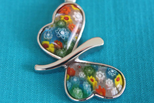 Rainbow, glass butterfly pendant